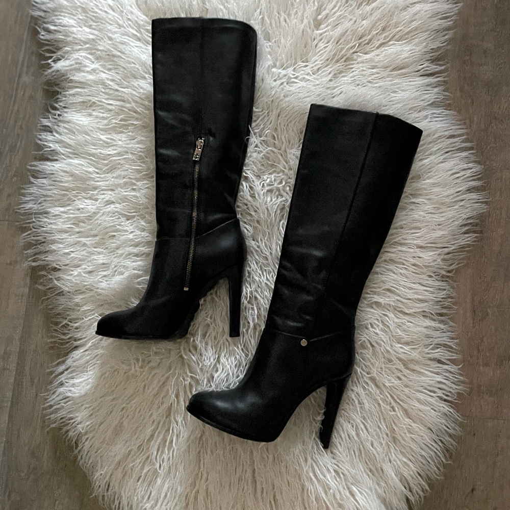 Tory Burch Kasey Tall Black Leather Heeled Boots Sz 8